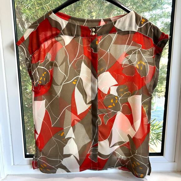 Vintage Campus Casuals Blouse – Red, White & Gray Abstract Floral – 1960s - Picture 12 of 16